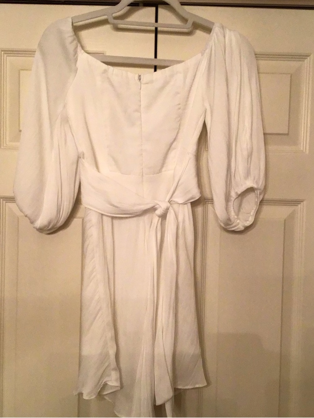 Here Comes The Sun White Puff-Sleeve Belted Dress
